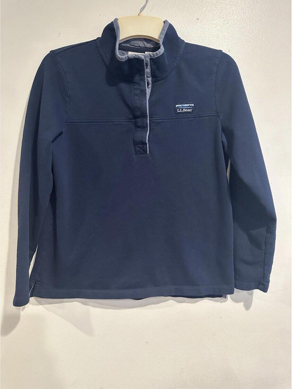 LL Bean Womens Navy Blue Quilted 1/4 Button Pullover Large